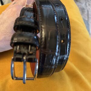 Ralph Lauren Genuine Alligator Leather Belt Dk Brown Sterling Silver Buckle 28